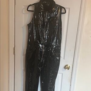 Fashion Nova Shiny Latex Black Sleeveless Jumpsuit